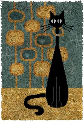 liuduo Latch Hook Rug Kit DIY Rug Making Craft for Kids Adults with Color Printed Canvas Cat Pattern Crochet Embroidery Carpet Set Home Decor 52X38cm