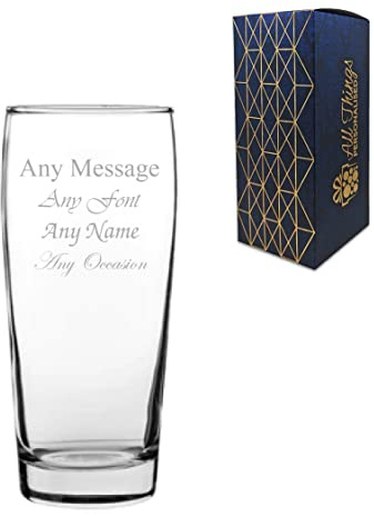 Bierglas mit individueller Gravur, 370 ml, klassisches Willi-Becher, mit Geschenkbox