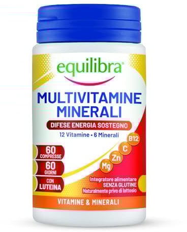 Equilibra Integratori Alimentari, Multivitamine e Minerali, a base di 12 Vitamine e 6 Minerali con Luteina, Indicato per Diete Povere di Minerali e Vitamine o Aumentato Fabbisogno, 60 Compresse