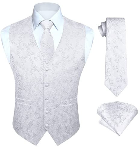 Enlision Herren Paisley Weste Floral Jacquard Krawatte Einstecktuch Einstecktuch Hochzeitsfeier Business Fit Weste Tweed Anzug Westen Set