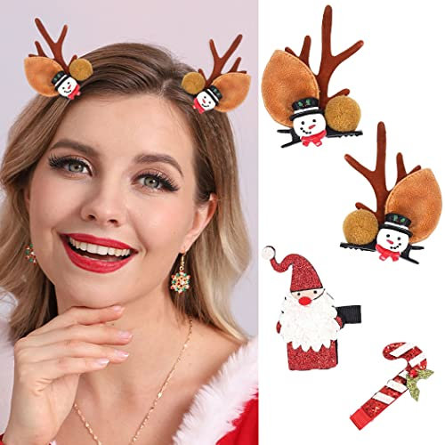 Evlry Jeu de pinces à cheveux de Noël Barrettes de renne Barrettes de cheveux du Père Noël Accessoires de cheveux de Noël Cadeau de fête Décoration de cheveux pour enfants Adultes(Set de 4)