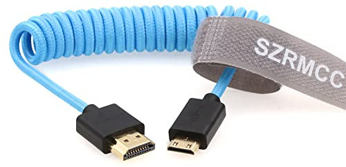 SZRMCC HDMI to Mini HDMI 8K 2.1 Ultra High Speed Coiled Braided Cable for Sony CX7,A7 II,A7S II, Canon EOS 70D/80D, Nikon D500,D7500,Z6/Z7 Pan-asonic Lumix Fuji Camera