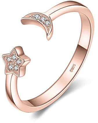 JewelryPalace Mond Sterne Verstellbar Promise Stapelring Eheringe Ring Silber 925 Damen, Zirkonia Silberringe Trauringe Damenring Einstellbare Offene Damen Ringe Set, Damen Schmuck Rosegold