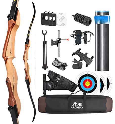 surwolf Bogenschießen Recurve Bogen 66 68 70 Bogenschießen Wettkampf Recurve Bogen 14-40 lbs Rechtshänder Langbogen Jagdbogen Bogenschießen Bogen（set1#,68-20lbs）