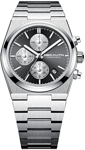 MEGALITH Herrenuhr Retro Edelstahl Chronograph: 100M Wasserdicht Analog Uhr Männer Zifferblatt Kalender Business Sport Design