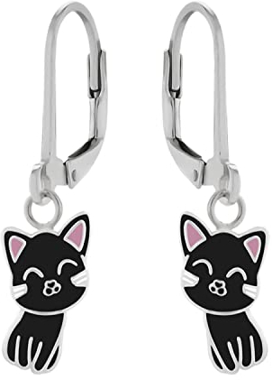 LOVE YOUR CITY Ohrringe, Ohrhänger Katze Kitty Cat. Tier Schmuck Geschenke für Mädchen, Kinder, Kinderschmuck aus 925 Sterling Silber mit Emaille. Kommt in kleiner Geschenkbox.
