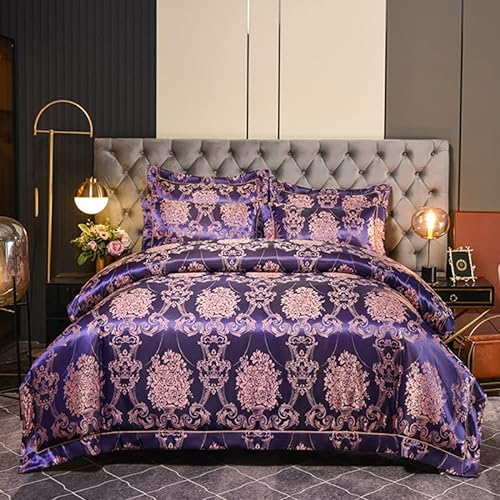 DXHOME Seiden Bettwäsche Lila 200 x 200 Satin Glatt Glänzend mit Rüschen Blume Barock Glänzend Grau Aesthetic Mikrofaser Steppdeckenbezug mit Reißverschluss und 2 Kissenbezüge 80 x 80cm