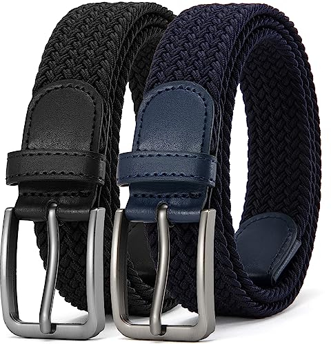 DOOPAI Elastischer Stoffgürtel Herren Geflochtener Stretchgürtel Dehnbarer Gürtel für Damen 2 Stücke