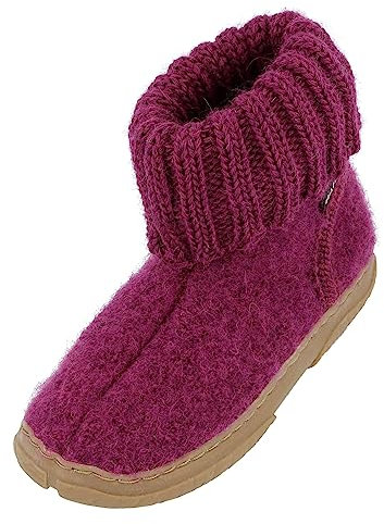 HAFLINGER Fidelius Toni Kinder Hüttenschuhe aus Wollwalkstoff mit Gummisohle und Kragen Pink (Maulbeere 101), Gr. 28