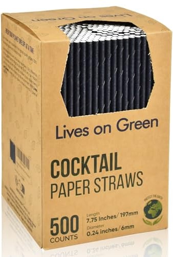 Lot de 500 pailles jetables biodégradables en papier noir pour cocktails et boissons - 19,7 x 0,6 cm - Pour la maison, les bars et les restaurants