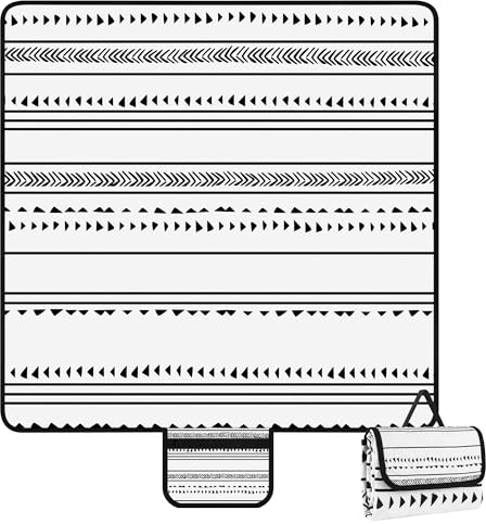 Jopee Picknickdecke Wasserdicht, 200x200cm Stranddecke Sandfrei für 4-6 Personen, Tragbare Faltbare Strandmatte mit Tragegriff, Campingdecke für Strand, Outdoor, Wandern, Reisen - Geometrisch