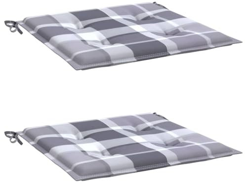 vidaXL Gartenstuhl Kissen 2 STK., Sitzkissen Outdoor Indoor, Stuhlkissen mit 2 Sätzen Schnüren, Stuhlauflage Sitzpolster, Grau Karomuster 50x50x3cm Oxford-Gewebe