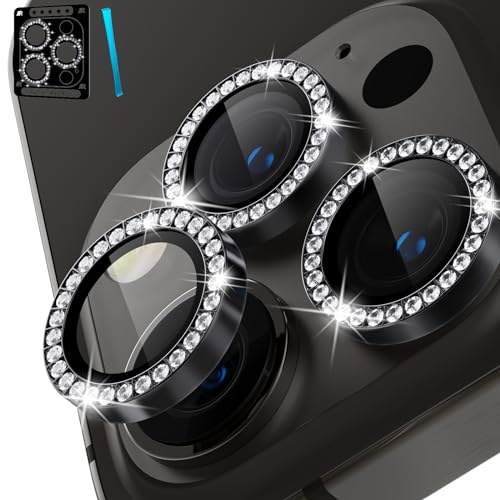 CloudValley [3 for iPhone 15 Pro / 15 Pro Max Camera Lens Protector, Ultra-HD Tempered Glass Camera Cover [Case-Friendly] Metal Individual Lens Screen Protective Ring, Diamond Natural Titanium