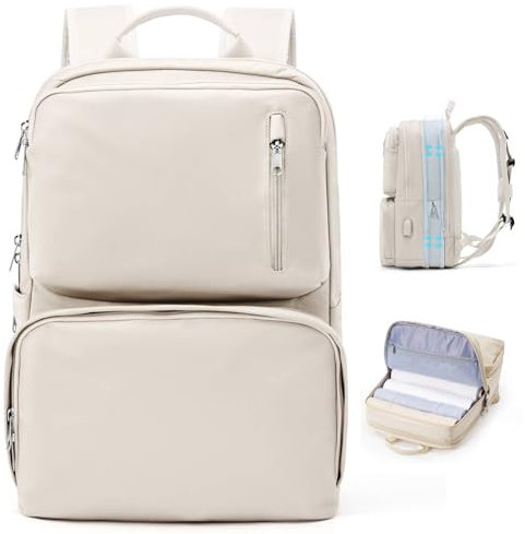 livbote Reiserucksack Damen Handgepäck Rucksack 40x20x25 Erweiterbar 40x30x20 Travel Backpack Beige