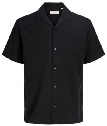JACK & JONES Herren Jorluke Crinkle Resort Shirt Sn Freizeithemd, Schwarz, XS EU