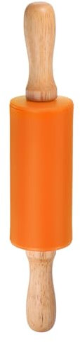 sourcing map Silicone Rolling Pins for Baking 9 Inch Wooden Handle Non Stick Rolling Pin Small Roller Playdough Rolling Pins for Dough Pizza Pastry Fondant Kitchen, Orange