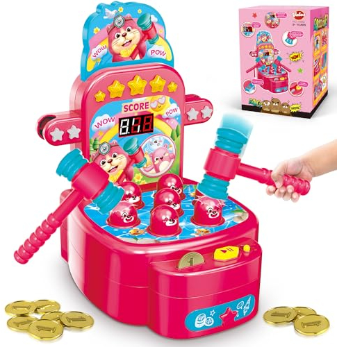 VATOS Juguete de juego de golpear con topo, mini juego electrónico de monedas de banco de arcada con 2 martillos, juego educativo interactivo de desarrollo para niños pequeños, niñas y niños de 3, 4,