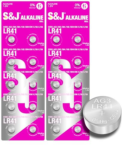 S&J 20 PCS AG3 LR41 392 192 SR41SW L736 LR736 Battery 1.5V Button Coin Cell Batteries,Used in Many Small Electronics, Watch, Calculators, Toys