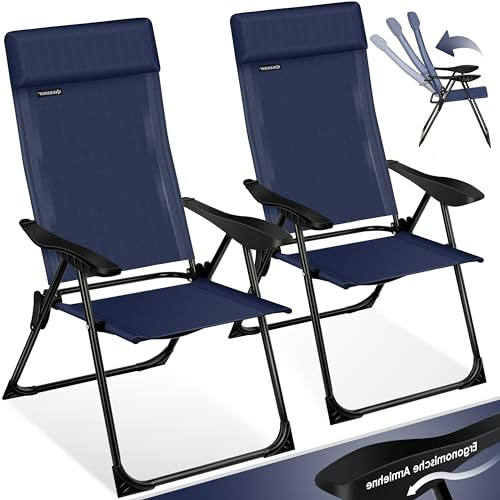 KESSER® 2er Set Gartenstuhl Hochlehner Alu Klappstuhl 7-Fach Verstellbar mit Armlehnen Atmungsaktiv klappbar Campingstuhl Balkonstuhl Klappsessel Garten Terrasse, Blau
