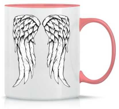 Daryl Dixon Wings Zombie Taza de Té y Café de Cerámica Clásica Blanca Negra y Rosa Mágica 330ml