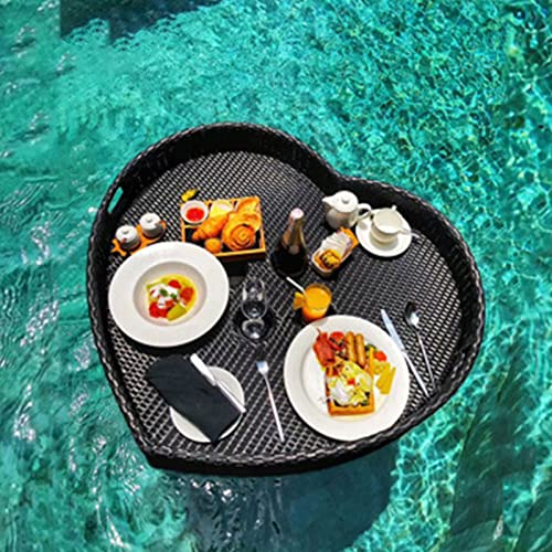 Schwarzes schwimmendes Tablett, gewebtes Serviertablett, schwimmendes Serviertablett, Tisch, schwimmendes Tablett zum Servieren von Getränken am Pool, Brunch-Essen auf dem Wasser, 33,46 * 33,46 * 7,8