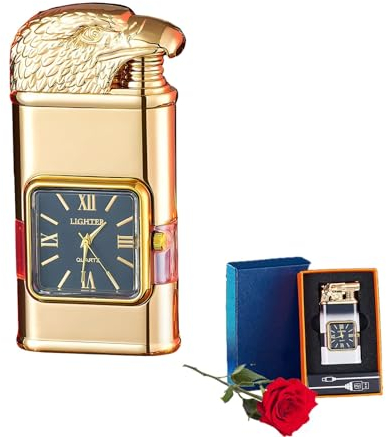 TZYYDS Feuerzeug Vintage Uhr Lünette Jet Flame Fackel, Feuerzeug Vintage Uhr, Lünette Jet Flame Fackel, Flammen Feuerzeuge (Color : Gold, Size : C)