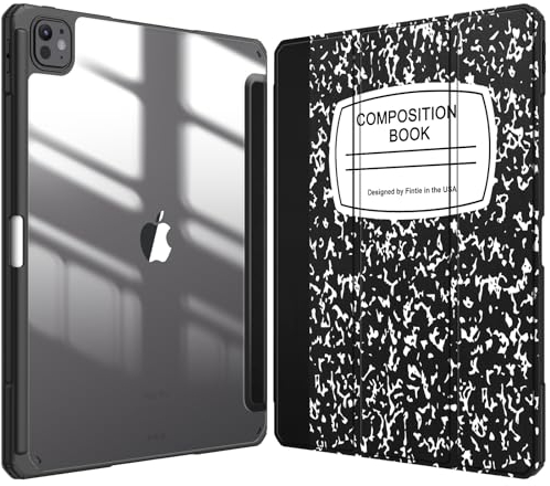 Fintie Hybrid Hülle für iPad Pro 13 Zoll (M4) 2024 mit Stifthalter - Stoßfeste Schutzhülle mit transparenter Hartschale auf der Rückseite Case für 13 iPad Pro M4, Notizblock Schwarz