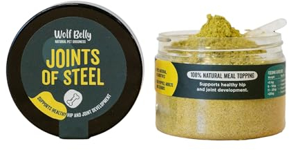 Wolf Belly - Grünlippmuschel Hund Pulver 100% Natürlich (60gr) Gelenkpulver für Hunde und Katzen Vitamine, MSM für Arthrose Hund, Gesundheitsprodukte mit hohem Kurkuma für Hunde - Joints of Steel