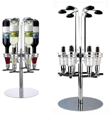 Crystals 6 Bottles Optics for Home Bar – Steel Rotating Bar Optics - 35ml Shots Alcohol Dispenser Butler Set - Rotary Optics for Spirits, Drinks and Wine Parties