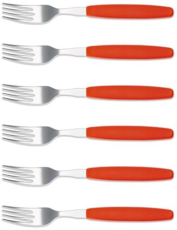 6er Set Giesser Messer Besteck Made in Germany - Gabel Essgabel Steakgabel Menügabel groß - ideal für Camping Rostfreier Edelstahl, ergonomischer Griff - Made in Germany - Rot
