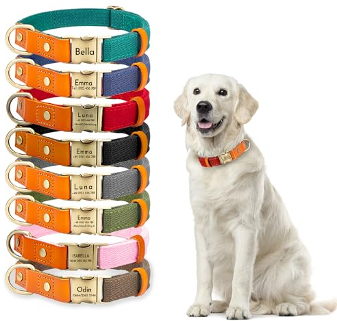 Personalisierte Hundehalsbänder, Verstellbare weiche Hundehalsband mit Namen Telefonnummer, Halsband für kleine, mittelgroße und große Hunde Personalisiertes Geschenk