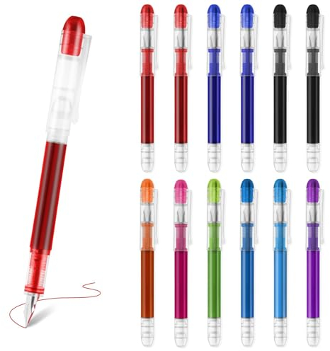 Mulaibdin 12 Stk Einweg Füllfederhalter, 9 Farben Füller Grundschulem, Füllfeder Kinder Schule, Kalligraphie Füller Set, Hochwertig Farbige Stifte für Skizzieren,Kritzeln,Journaling,Geschenke (0,5mm)