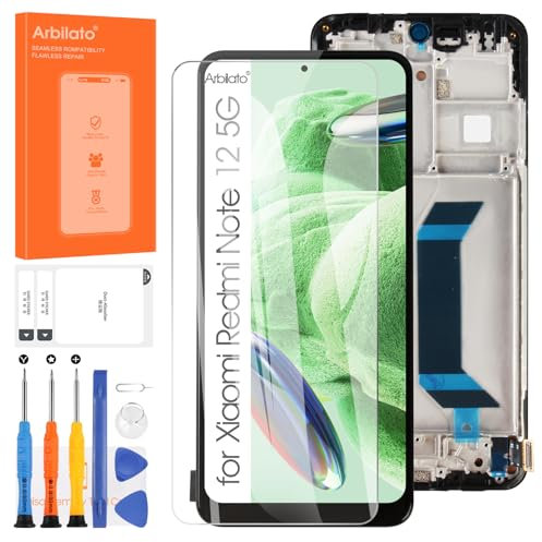 Pantalla LCD para Xiaomi Redmi Note 12 5G Pantalla Táctil LCD Digitalizador Asamblea 22111317I,22111317G reemplazo con Kit de reparación (Negro con Marco)
