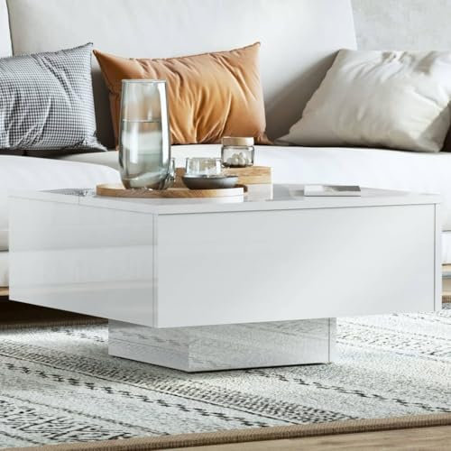 puraday Wohnzimmer Couchtisch 60x60x31,5 cm Beistelltisch Holz Praktischen Multifunktionstisch Schlafzimmer Coffee Table Quadratisch Robust Haltbarkeit Hochglanz Weiß Holzwerkstoff Metall