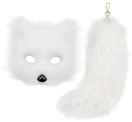 Therian-Maske und Schwanz-Set, Halbmaske für Bühnenauftritte, Weiß