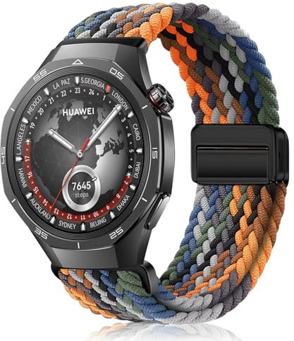 MokaZii 22mm Correa Compatible con Huawei Watch Ultimate 2 / GT 6/6 Pro/GT 5/5 Pro, Nailon Deportivo Unisex band, Magnética Elásticos Correas para Huawei Watch 5/4 /Buds/Ultimate - Mezclilla