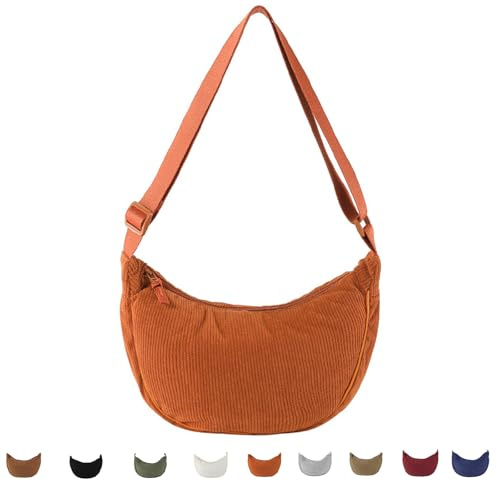 Generisch Cord Crossbody Bag für Damen, Cord Halbmond Tasche Umhängetasche Crossbody Moon Bag Hobo Halfmoon Bag Kord Schultertsche für Arbeit Einkaufen Schule Arbeit Shopping