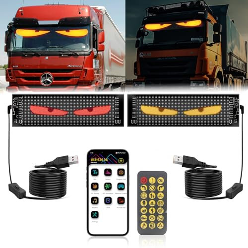 2er Led Augen für Lkw Auto 102x348mm,Led Augen für Auto mit APP und Fernbedienung, Bluetooth USB 5V,Flexibler LED Anzeigetafel Programmierbar Devil Eyes Light