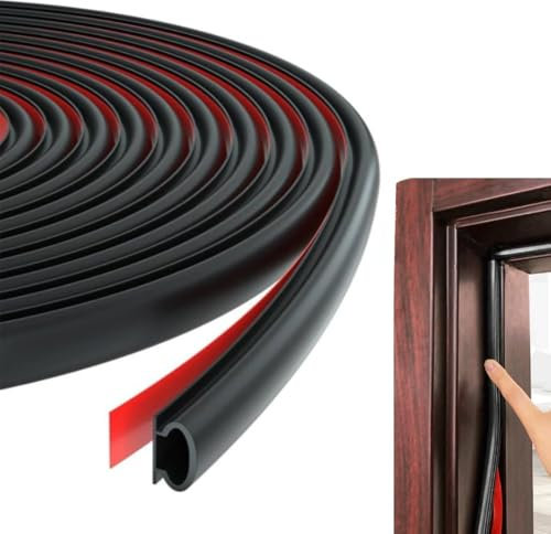 Burlete puerta Tiras Negro Sellado para Puerta Autoadhesiva Burlete para Marco de Puerta Impermeable Insonorizar Puerta para Ventana Tira de sellado para Puerta -6 mm x 10 mm x 6 m