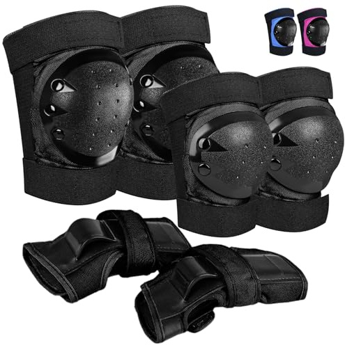 iMoebel Schützer Schonerset 6 in 1 Inliner Protektoren Set Kinder Schutzausrüstung, Verstellbare Knieschoner Ellenbogenschützer Handgelenkschoner für Skaten Fahren Roller Skateboard
