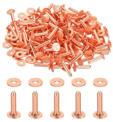 PATIKIL 6x2.3x10mm Leather Rivets and Burrs, 100 Sets Leather Rivets and Washers Copper Fastener Metal Studs Posts for Leather Craft, Belts, Wallets, Collars, DIY Crafts