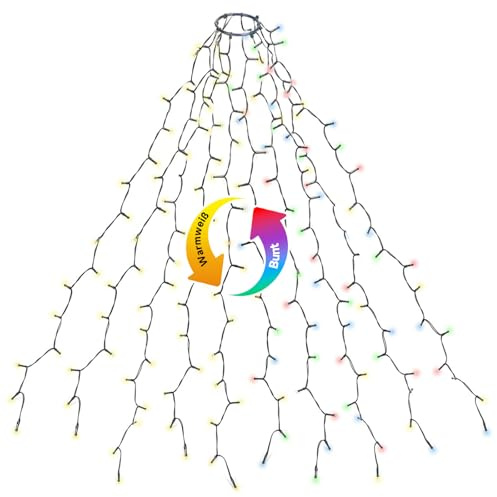 SALCAR 3m Christbaumbeleuchtung mit Ring und 10 Girlanden, 350er LED Überwurf Lichterkette für 210cm bis 350cm Tannenbaum, Weihnachtsbaum Lichterkette für Außen Innen Weihnachtsdeko, Warmweiß & Bunt