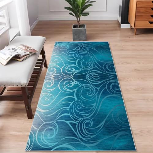 Bnehwogu Küchenläufer rutschfest 60 x 200 cm, Küchenteppich Waschbar, Teppich Läufer Flur Lang, Modern Küchenmatten, Korridor Teppich Läufer für Küche, Eingang, Wohnzimmer, Schlafzimmer, Waschküche