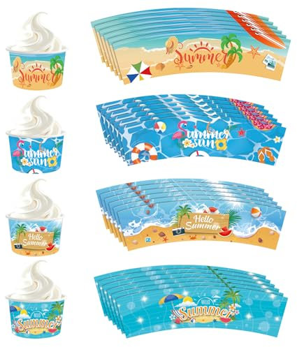 Embhlitfe 24 Pcs Paper Ice Cream Cups,240 ML Hawaiian Party Paper Ice Cream Bowls Summer Dessert Bowls,Party Supplies Treat Cups for Sundae Hot and Cold Food Soup Frozen Yogurt Fruits (Blue)