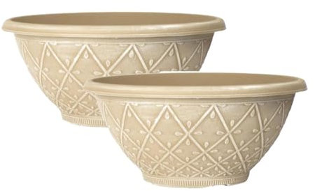 shopior Plastic Prisma Bowl Planter – Round Garden Flower Pot with Drainage Holes, Weatherproof Durable Plastic, Outdoor & Indoor Plant Pot for Home, Patio, Balcony & Garden (Ginger-30cm, Pack 2)