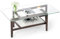 GIANTEX Table basse en verre - Rectangulaire - Moderne - 2 niveaux - Avec pieds en bois massif - Pour salon, bureau - 107 x 60 x 42 cm