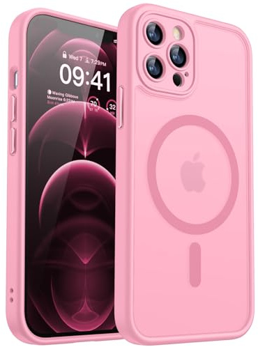 CANSHN für iPhone 12 Pro Hülle mit Kameraschutz, Rosa | Vollständiger Kameraschutz, kompatibel mit MagSafe, lichtdurchlässig, matt, militärischer Schutz, kratzfest, schmale Passform