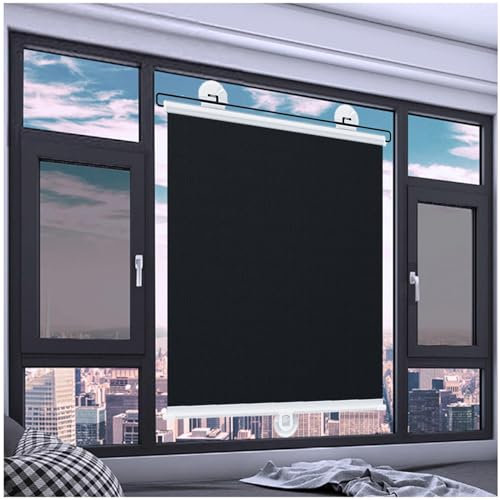 Verdunkelungsrollo mit Saugnäpfen, Sonnenschutzrollo ohne Bohren, Thermo-Sonnenschutzrollo, für Fenster zu Hause/im Büro/im Auto,Black-72x110cm/28 * 43in