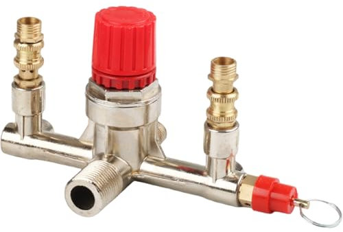 Air Compressor Manifold Double Outlet Air Compressor Regulator Valve with Safety Valve Replacement Zinc Alloy Accessories
