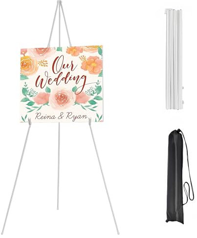 Collapsible Easel Stand, Folding & Portable Art Easel, Adjustable Height, Stable & Sturdy Metal Display Stand (White)